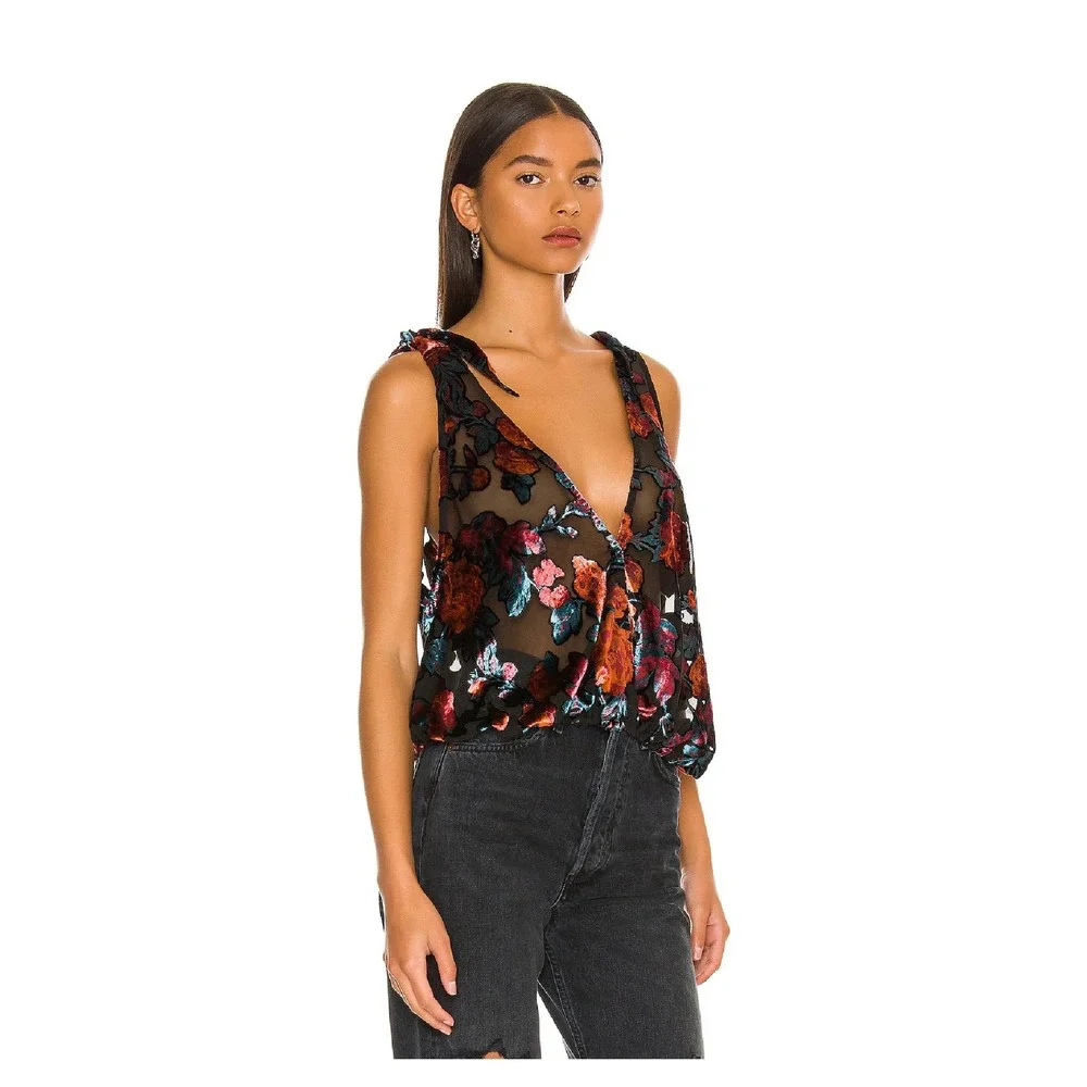 Free People Tied To You Floral Velvet Top Size Small Sheer Boho Festival